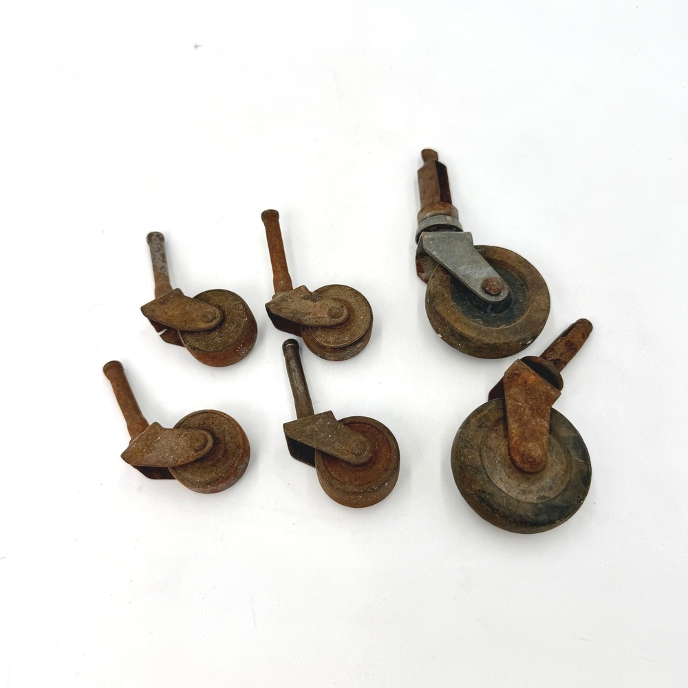 Vintage Antique Cast Iron Furniture Casters Set of 6 Metal Swivel Wheels